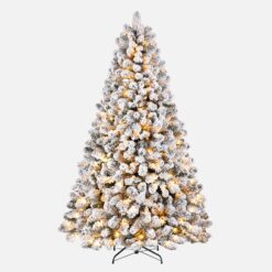 9ft Warm White Lights Snow Flocked Spruce Artificial Xmas Christmas Trees