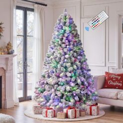 Snow Flocked Spruce Artificial Christmas Trees with RGB Lighting 106 Modes