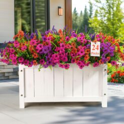 24 Bundles Artificial Flowers UV Resistant Eucalyptus Violet and Lavender- Orange Rose Purple