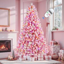 Alternative view of 6ft Pink Flocked Spruce Artificial Hinged Christmas Tree with Multi Color Lights