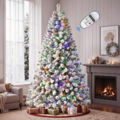 4ft Pre-lit Flocked Spruce Artificial Christmas Tree with 170 Multi-Color Lights and 414 Branchs