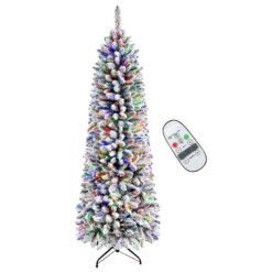 4ft Pencil Flocked Spruce Artificial Christmas Tree with Multi-Color Lights