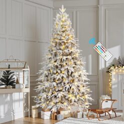 7.5ft Snow Flocked Layered Aspen Noble Fir Tree Artificial Christmas Tree with 400 RGB Lights Remote with 1465 Branch Tips