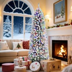 Alternative view of 4ft Pencil Flocked Spruce Artificial Christmas Tree with Multi-Color Lights