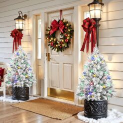 Alternative view of 24.5 Inch Lighted Flocked Outdoor Christmas Tree with Multi-Color Lights-2 Packs