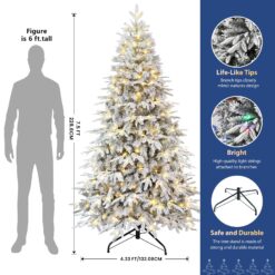 Alternative view of 7.5ft Snow Flocked Layered Aspen Noble Fir Tree Artificial Christmas Tree with 400 RGB Lights Remote with 1465 Branch Tips