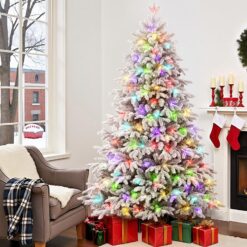 Alternative view of 7ft Flocked Cedar Christmas Trees with Multi-Color Lights