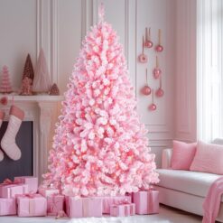 Alternative view of 6ft Prelit RGB Lights Pink Flocked Spruce Artificial Christmas Trees