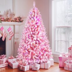 6ft Prelit RGB Lights Pink Flocked Spruce Artificial Christmas Trees