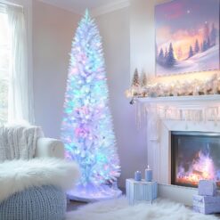 Alternative view of 6ft Pre-lit RGB Lights White Artificial Slim Pencil Christmas Tree with Remote