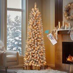 Alternative view of 9ft White Flocked Artificial Pencil Christmas Tree with 440 Multi-Color RGB Lights and Remote