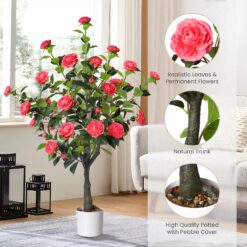 Alternative view of 4FT Artificial Camellia Tree with 40 Pink Blooming Flowers Pink 2 Pack