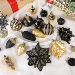 Alternative view of 106PCS Black & Gold Christmas Balls Ornaments Set with Hanging Hooks