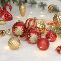 Alternative view of 128pcs Red and Gold Shatterproof Plastic Baubles, Swans, Stars, Canes Christmas Balls Ornaments Set