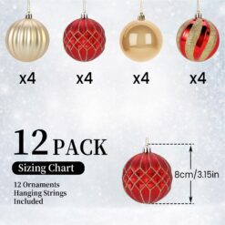 Alternative view of 12ct 3.15 Inch Red & Gold Christmas Tree Balls Ornaments