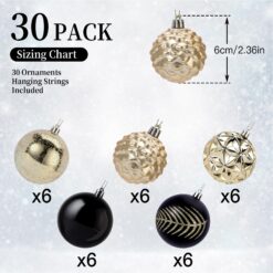Alternative view of 30ct 2.36 Inch Black & Gold Christmas Tree Balls Ornaments