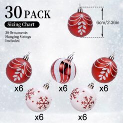 Alternative view of 30ct 2.36 Inch (Red & white, 60mm) Christmas Tree Balls Ornaments