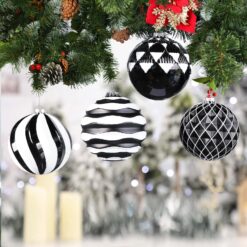 Alternative view of 4Pcs 6''/150mm Black & White Large Christmas Ball Ornaments with Hooks