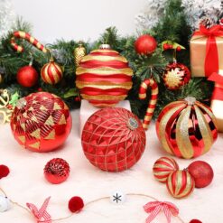 Alternative view of 4Pcs 6''/150mm Red & Gold Large Christmas Ball Ornaments with Hooks