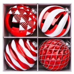 4Pcs 6''/150mm Red & White Large Christmas Ball Ornaments with Hooks